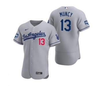 Los Angeles Dodgers #13 Max Muncy Gray 2020 World Series Champions Road Authentic Jersey