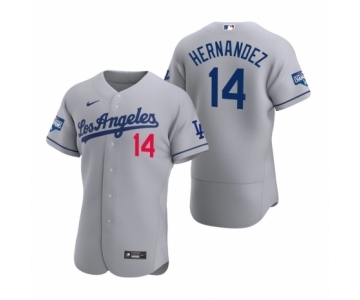 Los Angeles Dodgers #14 Enrique Hernandez Gray 2020 World Series Champions Road Authentic Jersey