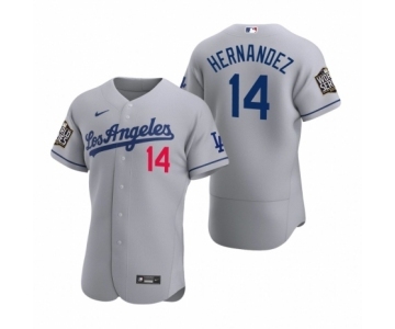 Los Angeles Dodgers #14 Enrique Hernandez Nike Gray 2020 World Series Authentic Road Jersey