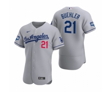 Los Angeles Dodgers #21 Walker Buehler Gray 2020 World Series Champions Road Authentic Jersey