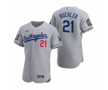 Los Angeles Dodgers #21 Walker Buehler Nike Gray 2020 World Series Authentic Road Jersey