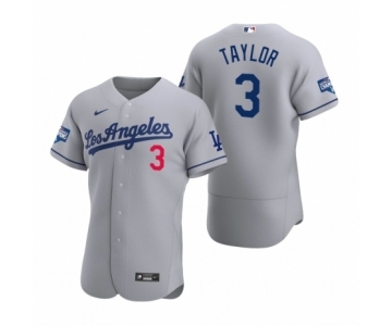 Los Angeles Dodgers #3 Chris Taylor Gray 2020 World Series Champions Road Authentic Jersey