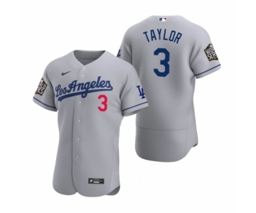 Los Angeles Dodgers #3 Chris Taylor Nike Gray 2020 World Series Authentic Road Jersey