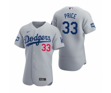 Los Angeles Dodgers #33 David Price Gray 2020 World Series Champions Authentic Jersey