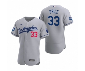 Los Angeles Dodgers #33 David Price Gray 2020 World Series Champions Road Authentic Jersey