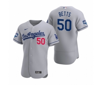 Los Angeles Dodgers #50 Mookie Betts Gray 2020 World Series Champions Road Authentic Jersey