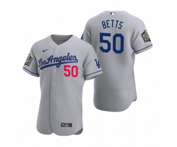 Los Angeles Dodgers #50 Mookie Betts Nike Gray 2020 World Series Authentic Road Jersey