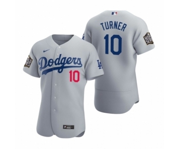 Men's Los Angeles Dodgers #10 Justin Turner Nike Gray 2020 World Series Authentic Jersey