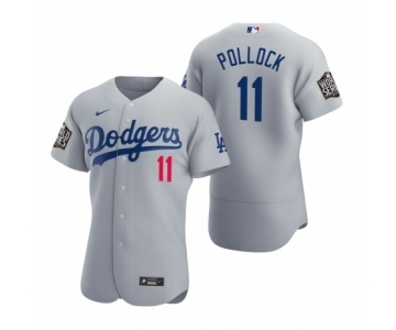 Men's Los Angeles Dodgers #11 A.J. Pollock Nike Gray 2020 World Series Authentic Jersey