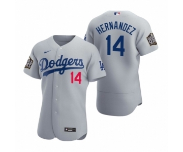 Men's Los Angeles Dodgers #14 Enrique Hernandez Nike Gray 2020 World Series Authentic Jersey