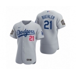 Men's Los Angeles Dodgers #21 Walker Buehler Nike Gray 2020 World Series Authentic Jersey