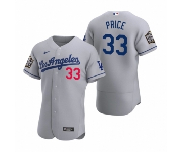 Men's Los Angeles Dodgers #33 David Price Nike Gray 2020 World Series Authentic Road Jersey