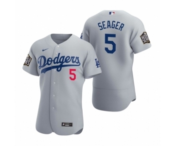 Men's Los Angeles Dodgers #5 Corey Seager Nike Gray 2020 World Series Authentic Jersey