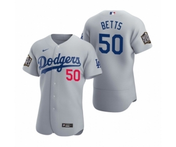 Men's Los Angeles Dodgers #50 Mookie Betts Nike Gray 2020 World Series Authentic Jersey