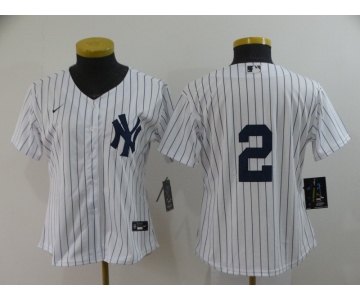 Nike Women's New York Yankees #2 Derek Jeter White Name On Back Baseball Jersey