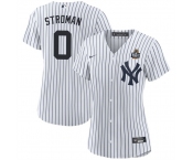 Women's New York Yankees #0 Marcus Stroman White 2024 World Series With Name Cool Base Stitched Baseball Jersey