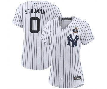 Women's New York Yankees #0 Marcus Stroman White 2024 World Series With Name Cool Base Stitched Baseball Jersey