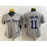 Women's New York Yankees #11 Anthony Volpe Name 2021 Grey Field of Dreams Cool Base Stitched Jersey