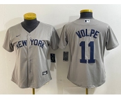 Women's New York Yankees #11 Anthony Volpe Name 2021 Grey Field of Dreams Cool Base Stitched Jersey