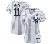 Women's New York Yankees #11 Anthony Volpe White 2024 World Series With Name Cool Base Stitched Baseball Jersey