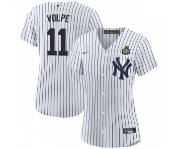 Women's New York Yankees #11 Anthony Volpe White 2024 World Series With Name Cool Base Stitched Baseball Jersey