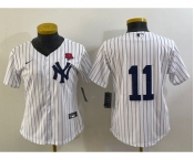 Women's New York Yankees #11 Anthony Volpe White Rose No Name Stitched Nike Cool Base Jersey