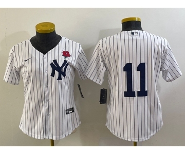 Women's New York Yankees #11 Anthony Volpe White Rose No Name Stitched Nike Cool Base Jersey