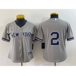 Women's New York Yankees #2 Derek Jeter Grey No Name Stitched Cool Base Jersey