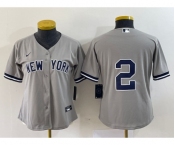 Women's New York Yankees #2 Derek Jeter Grey No Name Stitched Cool Base Jersey