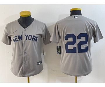 Women's New York Yankees #22 Juan Soto Gray Field of Dreams Cool Base Jersey