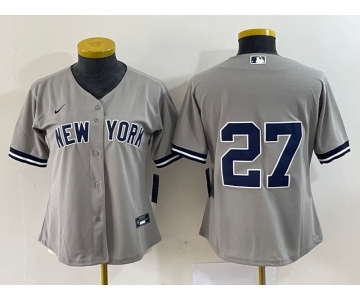 Women's New York Yankees #27 Giancarlo Stanton Grey No Name Stitched Cool Base Jersey