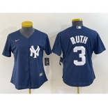 Women's New York Yankees #3 Babe Ruth Navy Blue Stitched Nike Cool Base Jersey