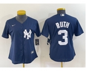 Women's New York Yankees #3 Babe Ruth Navy Blue Stitched Nike Cool Base Jersey