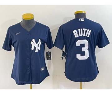 Women's New York Yankees #3 Babe Ruth Navy Blue Stitched Nike Cool Base Jersey