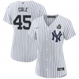 Women's New York Yankees #45 Gerrit Cole White 2024 World Series With Name Cool Base Stitched Baseball Jersey