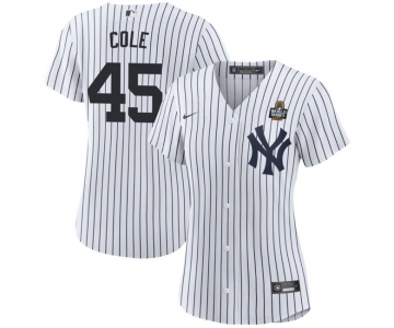 Women's New York Yankees #45 Gerrit Cole White 2024 World Series With Name Cool Base Stitched Baseball Jersey