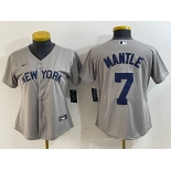 Women's New York Yankees #7 Mickey Mantle Name 2021 Grey Field of Dreams Cool Base Stitched Jersey