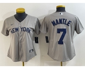 Women's New York Yankees #7 Mickey Mantle Name 2021 Grey Field of Dreams Cool Base Stitched Jersey