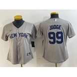 Women's New York Yankees #99 Aaron Judge Name 2021 Grey Field of Dreams Cool Base Stitched Jersey