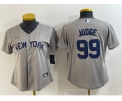 Women's New York Yankees #99 Aaron Judge Name 2021 Grey Field of Dreams Cool Base Stitched Jersey