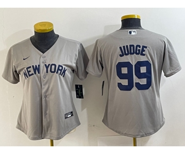 Women's New York Yankees #99 Aaron Judge Name 2021 Grey Field of Dreams Cool Base Stitched Jersey