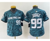 Women's New York Yankees #99 Aaron Judge Number Teal 2023 All star Cool Base Stitched Baseball Jersey