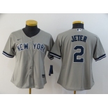 Nike Youth New York Yankees #2 Derek Jeter Authentic Grey Road Baseball Jersey