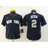 Nike Youth New York Yankees #2 Derek Jeter  Authentic Navy Blue Baseball Jersey