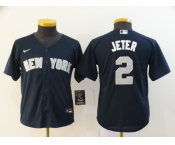 Nike Youth New York Yankees #2 Derek Jeter  Authentic Navy Blue Baseball Jersey