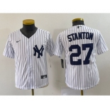 Youth New York Yankees #27 Giancarlo Stanton White Stitched Cool Base Nike Jersey