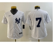 Youth New York Yankees #7 Mickey Mantle White No Name Stitched Nike Cool Base Throwback Jersey