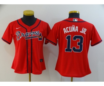 Nike Women's Atlanta Braves #13 Ronald Acuna Jr. Authentic Red Alternate Cool Base Baseball Jersey