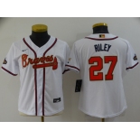 Women's Atlanta Braves #27 Austin Riley 2022 White Gold World Series Champions Program Cool Base Stitched Jersey