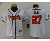 Women's Atlanta Braves #27 Austin Riley 2022 White Gold World Series Champions Program Cool Base Stitched Jersey